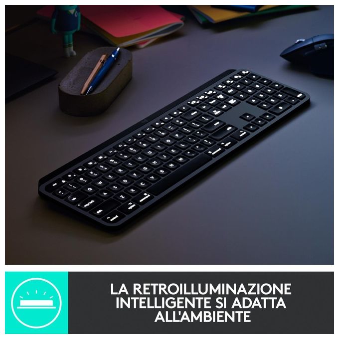 Logitech MX Keys for Mac - Tastiera wireless, Bluetooth, USB-C, MacBook Pro, MacBook Air, iMac, iPad, Italiano QWERTY - Grigio