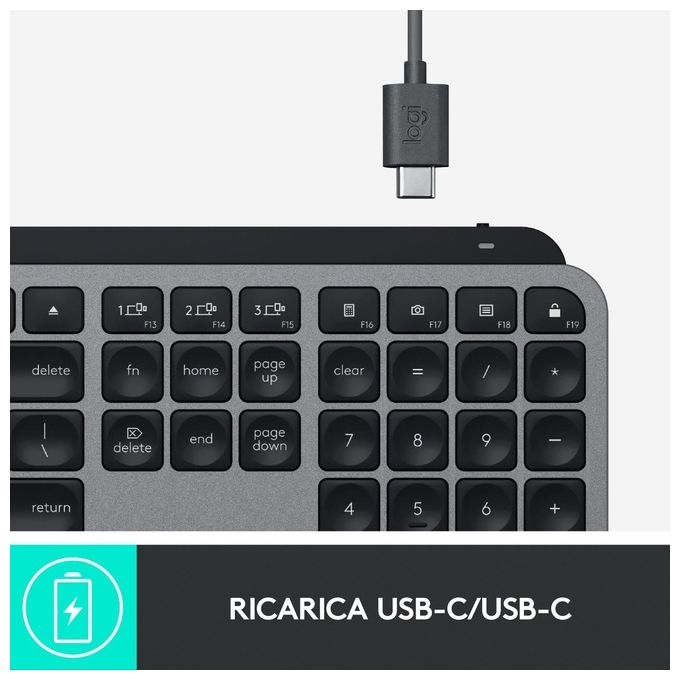 Logitech MX Keys for Mac - Tastiera wireless, Bluetooth, USB-C, MacBook Pro, MacBook Air, iMac, iPad, Italiano QWERTY - Grigio
