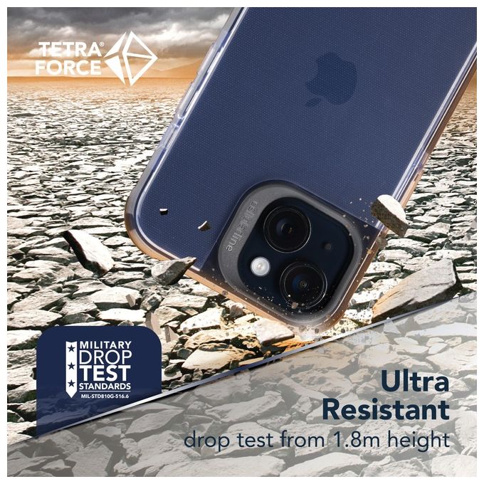 Cellular Line Tetra Force Strong Guard per iPhone 14 Custodia Flessibile Ultra-Protettiva Anti-Shock con Tecnologia Antibatterica Microban Integrata Nero