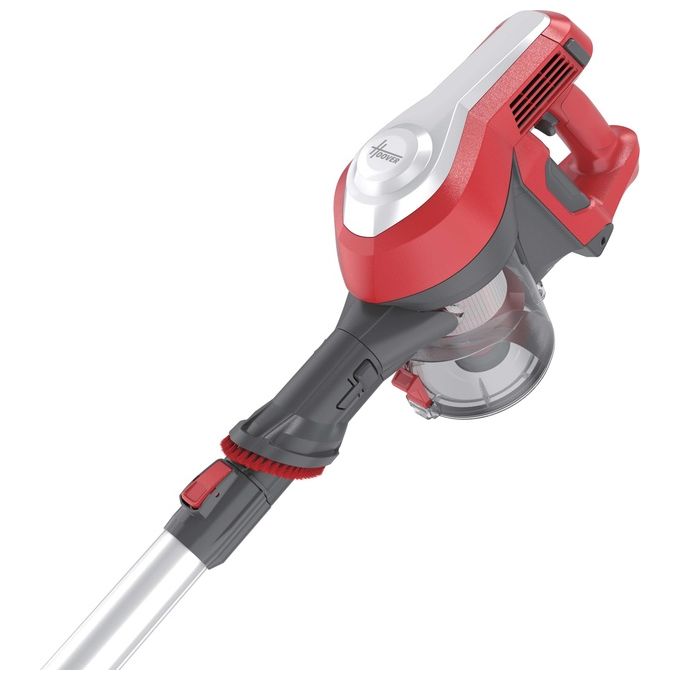 Hoover HF122RH 011 H-Free 100 – Scopa elettrica senza filo e senza sacco, capacita' 0,9 L, autonomia fino a 40 minuti, 2 velocita', sistema ciclonico, accessori inclusi, colore Argento-Rosso