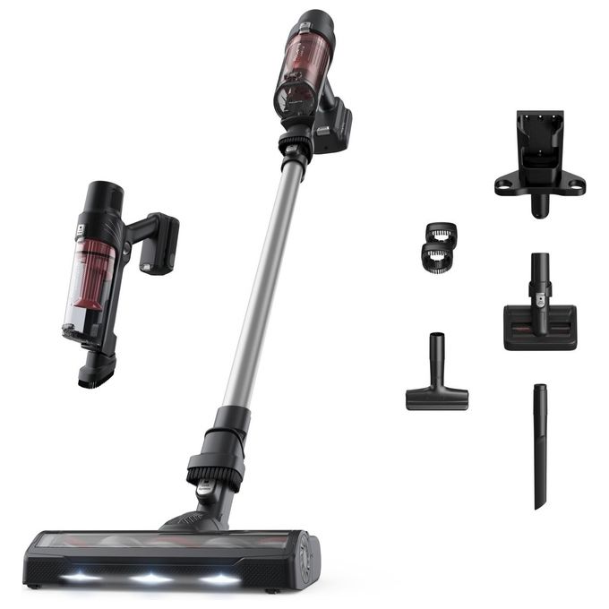 Rowenta RH6A71 - Aspirapolvere senza filo ciclonico, potenza 140 W, senza sacco, capacita' serbatoio ampia, filtrazione efficiente, colore Alluminio-Rosso