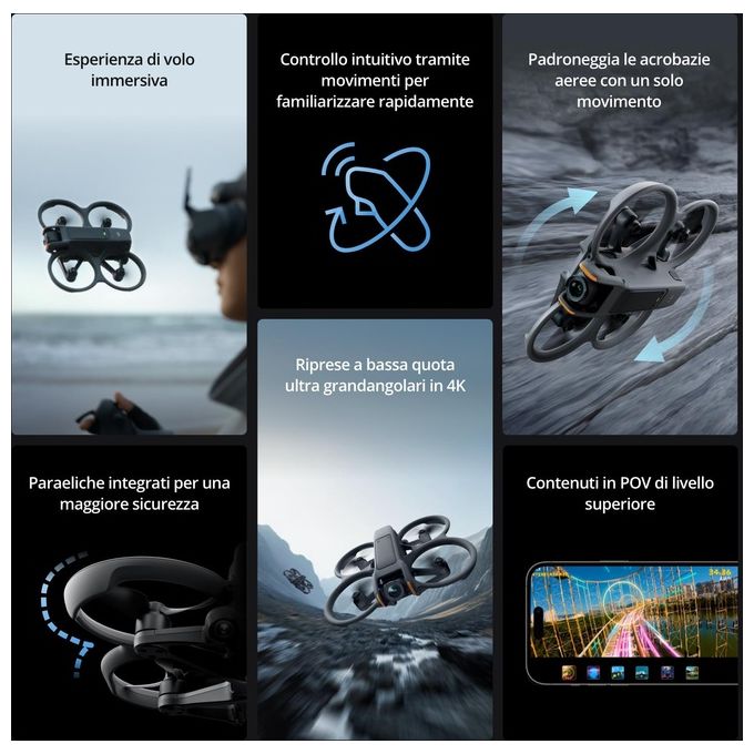 DJI Avata 2 drone fpv 4k nero fly more combo con 3 batterie goggles 3 e rc motion 3