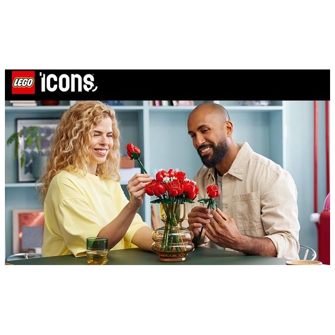 LEGO Icons 10328 Bouquet di Rose, Set Fiori Finti per Adulti, Decorazione Casa, Idea Regalo per Lei o Lui, Collezione Botanica