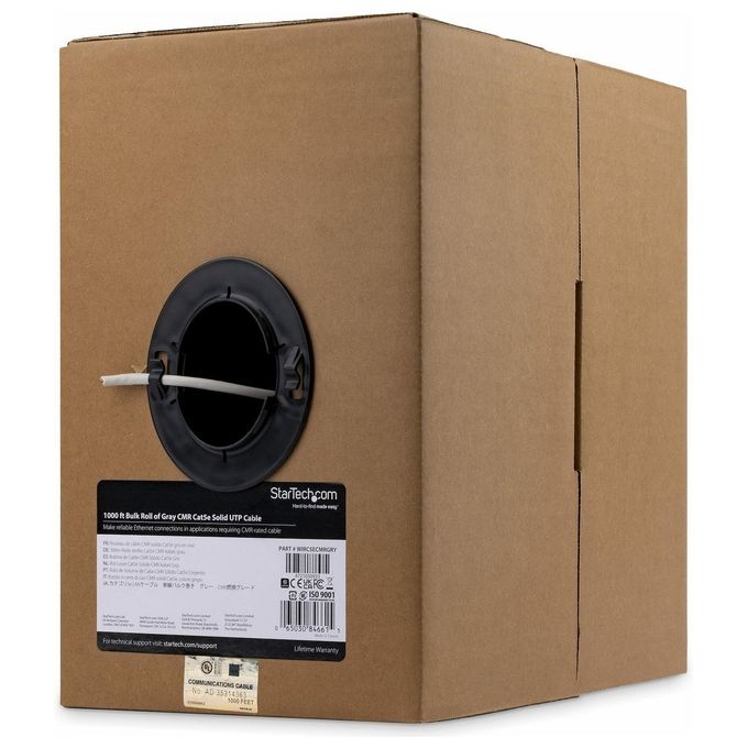 StarTech Rotolo in serie di cavi UTP solidi CMR Cat5e, 304,8 m, colore grigio