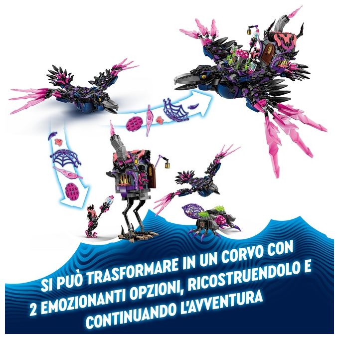 Lego Dreamzzz 2 in 1 Corvo di Mezzanotte della Mai-Strega, Giocattolo d'Avventura Trasformabile in Casa o Ragno, con 6 Personaggi