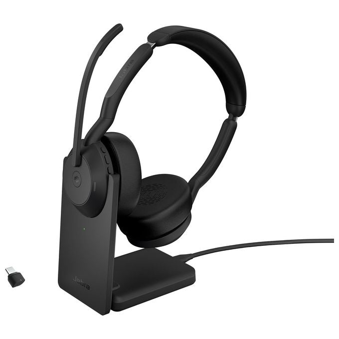 Jabra Evolve2 55 Auricolare con Cavo e Senza Cavo a Padiglione Ufficio Bluetooth Base di Ricarica Nero