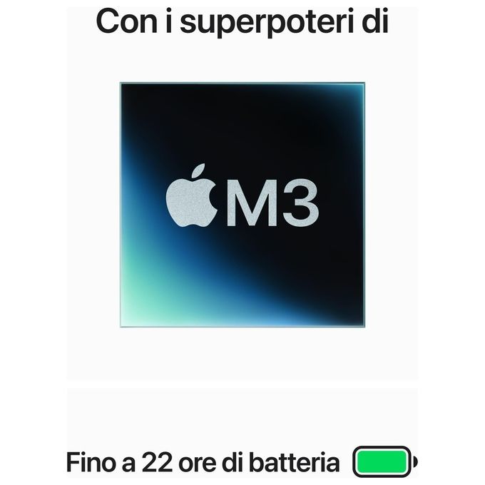 Apple MacBook Pro con Chip M3 CPU 8 Core GPU 10 Core Display Liquid Retina XDR 14.2'' 16Gb di Memoria Unificata 1Tb di Archiviazione SSD Argento