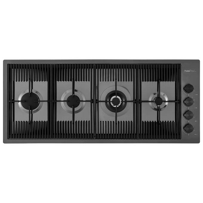 Foster 7681 006 Linea Milanello Gun Metal Piano Cottura a Gas 4 Zone in Linea Griglie in Ghisa 115 cm Gunmetal
