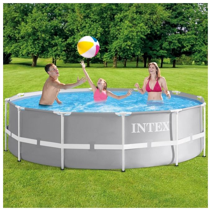 Intex 366X99 Prisma Frame Piscina Fuoriterra Rotonda Grigio 366x99 cm 366x99 cm Con Filtro Single
