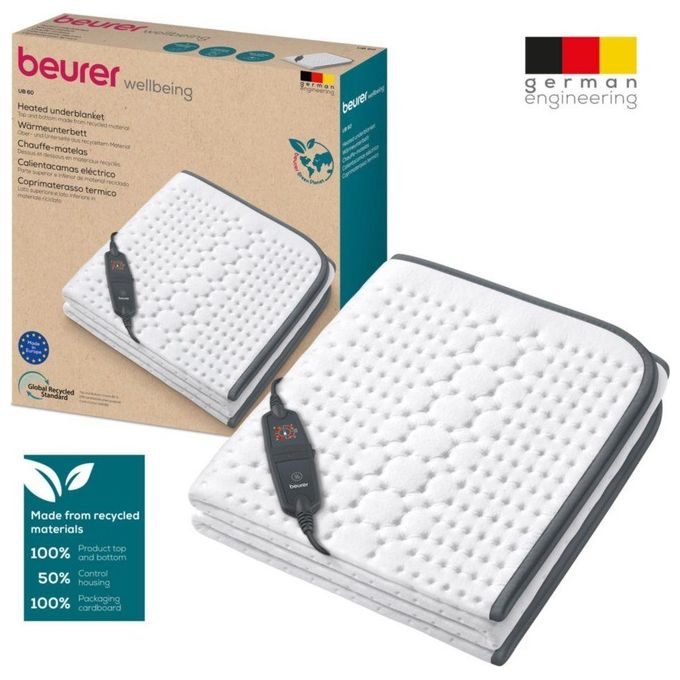 Beurer Scaldaletto UB 60 Green Planet Coprimaterasso Termico Singolo 130x75cm Poliestere 6 Livelli
