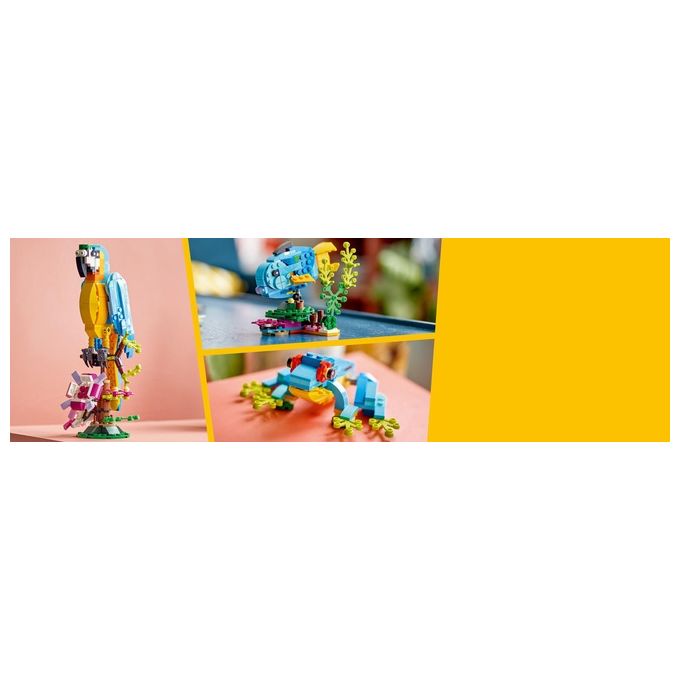 LEGO Creator 31136 Pappagallo Esotico 31136-LEGO Set 3 in 1 con Pesce e Rana Animali Giocattolo Giochi Creativi per Bambini da 7 Anni