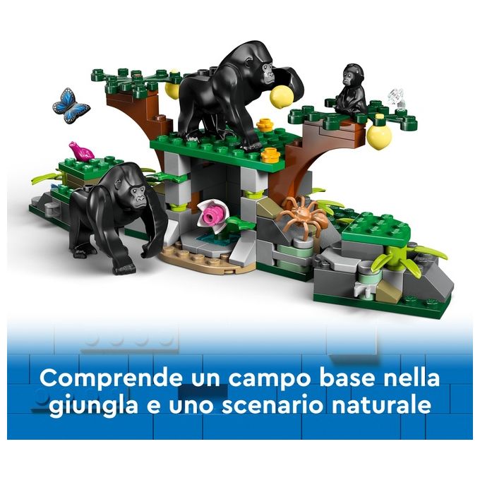 LEGO City Elicottero dell'Esploratore nella Giungla Modellino di Veicolo Giocattolo da Costruire con Doppi Rotori Giochi per Bambini da 8 Anni con Campo Base 3 Animali Gorilla e 5 Minifigure 60437