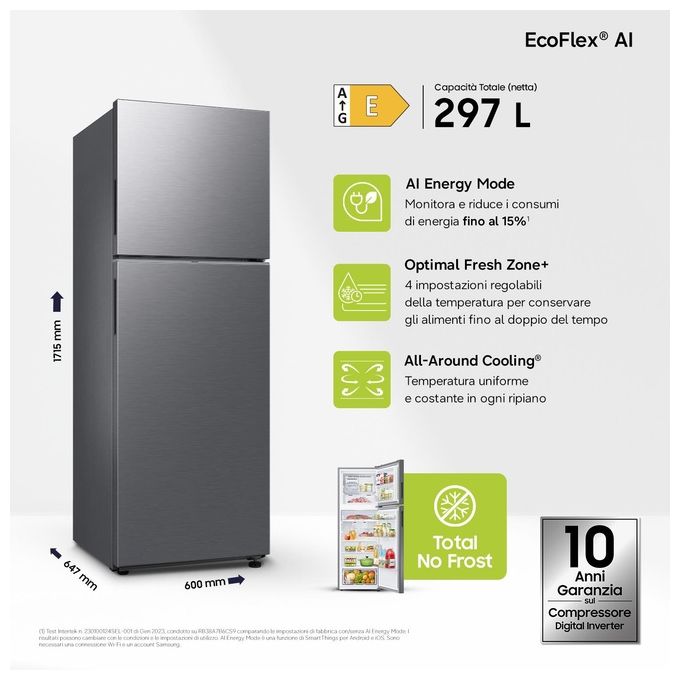 Samsung RT31CG5624S9 Frigorifero Doppia Porta EcoFlex AI 305 Litri Classe Energetica E