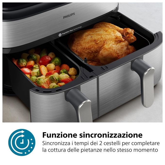 [ComeNuovo] Philips Airfryer Serie 5000 Friggitrice ad aria con doppio cestello 9.0 Litri e cottura a vapore