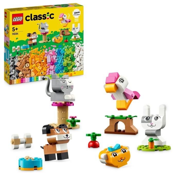LEGO Classic 11034 Animali Domestici Creativi, Giocattolo per Bambini di 5+ Anni per Costruire Cane, Gatto e Altri Animali
