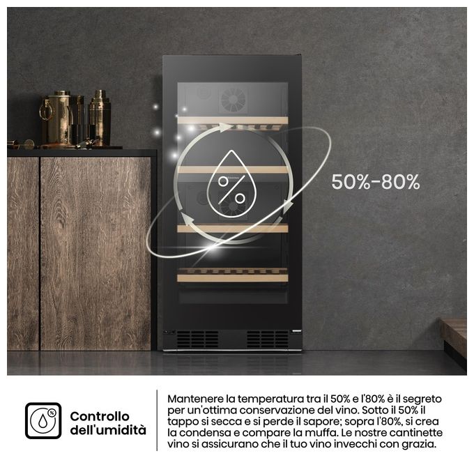 Hisense RW3N230GELF Cantinetta Vino 108 Bottiglie Classe F Temperatura 5 20 °C Ripiani in Legno colore Nero