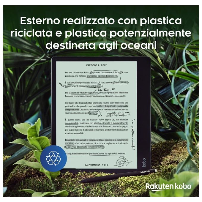 Kobo Elipsa 2E eReader Display 10,3'' Carta E Ink 1200 Multiformato Audiolibri 32Gb Stylus 2 inclusa Nero