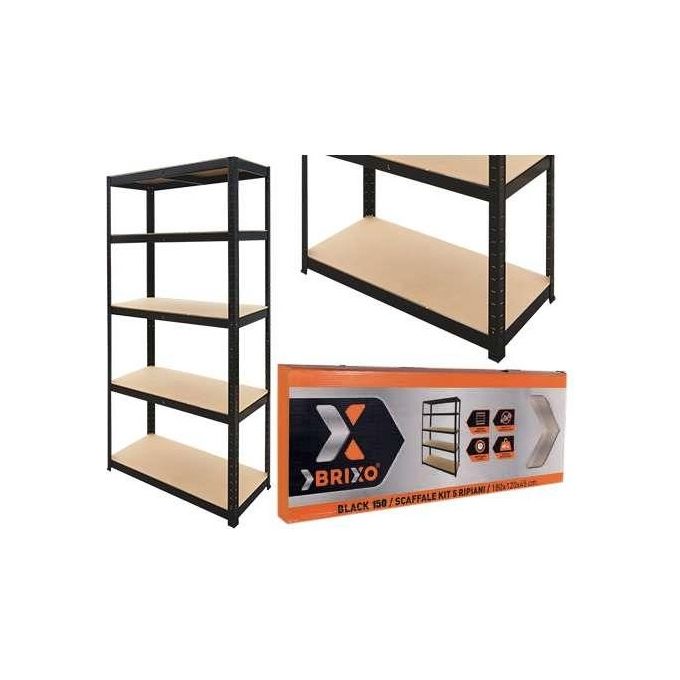 Brixo Scaffale in Kit in Acciaio Nero 5 Ripiani 90xP40xH180 cm Portata 30KG