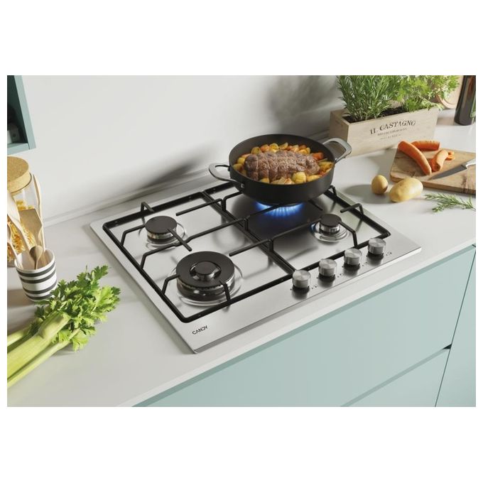Candy CHW6BF4WPX Piano Cottura a Gas 4 Zone 60 cm Acciaio Inox