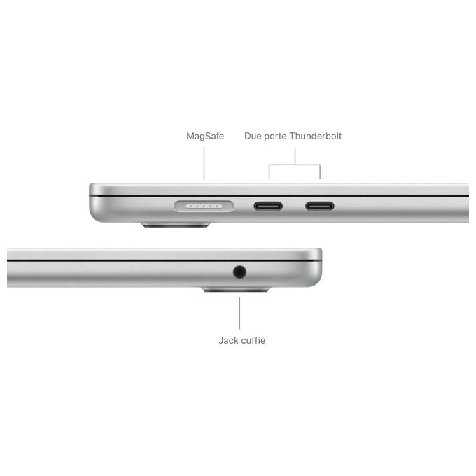 Apple MacBook Air 15'' con Chip M3 Display Liquid Retina 15.3'' Memoria Unificata 8Gb Archiviazione Ssd 512Gb Videocamera FaceTime HD 1080p Touch ID Argento