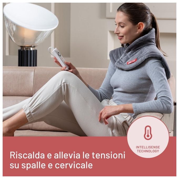 Imetec Intellisense Cervical Termoforo per Cervicale e Spalle Cuscino Termico 47x52cm Tessuto Anallergico 5 Temperature Lavabile In Lavatrice