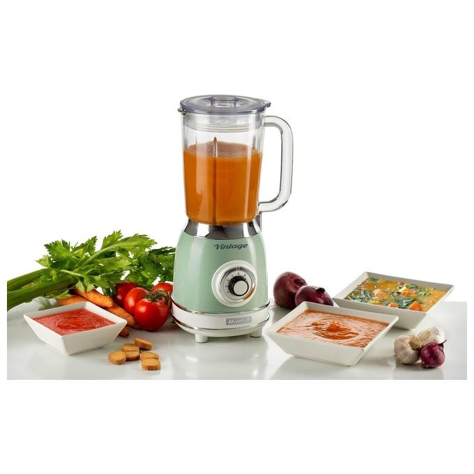 Ariete frullatore vintage 583, tazza in vetro 1,5 litri, 1000w, 4 lame acciaio inox, 4 velocita' e pulse, tritaghiaccio, verde