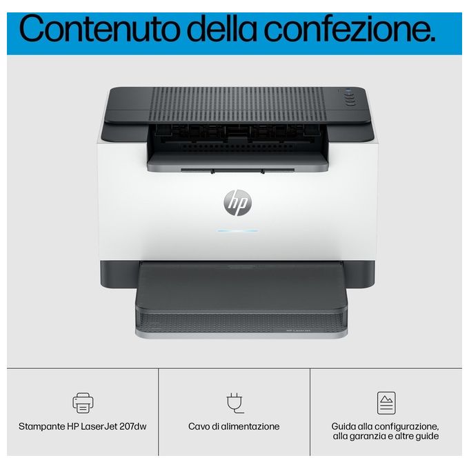 HP LaserJet M207dw 8J9K9F Stampante a Singola Funzione A4 Stampa Fronte e Retro Automatica in Bianco e Nero USB Wi-Fi Ethernet HP Smart Pannello di Controllo con Pulsanti LED Grigia
