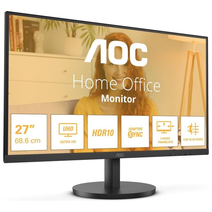 AOC U27B3M  Monitor UHD da 27'' altoparlanti HDR10 (3840x2160 4K 60 Hz 2x HDMI DisplayPort) nero 27 Inch 4K IPS 60Hz HDMI - USB-C Speakers - Height Adjust