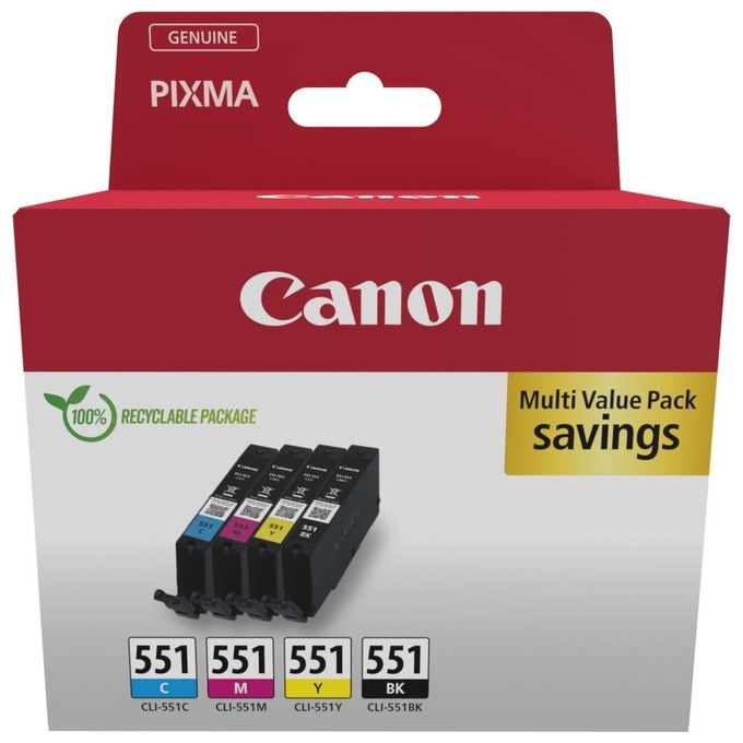 Canon 6509b016 Cartuccia d'Inchiostro 4 Pezzi Originale Nero-Ciano-Magenta-Giallo