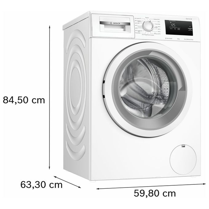Bosch WAN24009II Serie 4 – Lavatrice a carica frontale da libera installazione 9 kg, 1200 rpm, Classe A, Iron Assist, EcoSilence Drive, ActiveWater Plus, (84,5x59,8x59,0 cm), Bianco