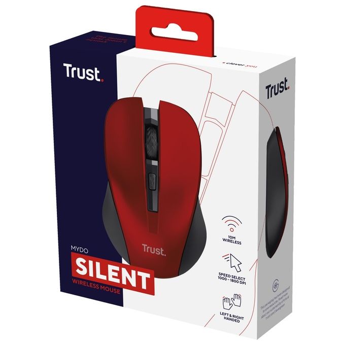 Trust Mydo Silent Click Mouse Ambidestro RF Wireless Ottico 1800 DPI Rosso