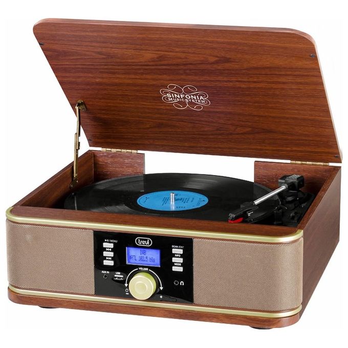 Trevi TT 1042 DAB Giradischi Stereo DAB-DAB con Mp3 USB Bluetooth Mobile in Legno con Coperchio