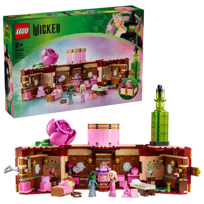 LEGO Wicked 75683 - Dormitorio di Glinda and Elphaba, Set da 740 pezzi con Minidoll Day and Night, Accessori, Valigetta Decorativa, Eta' 8+
