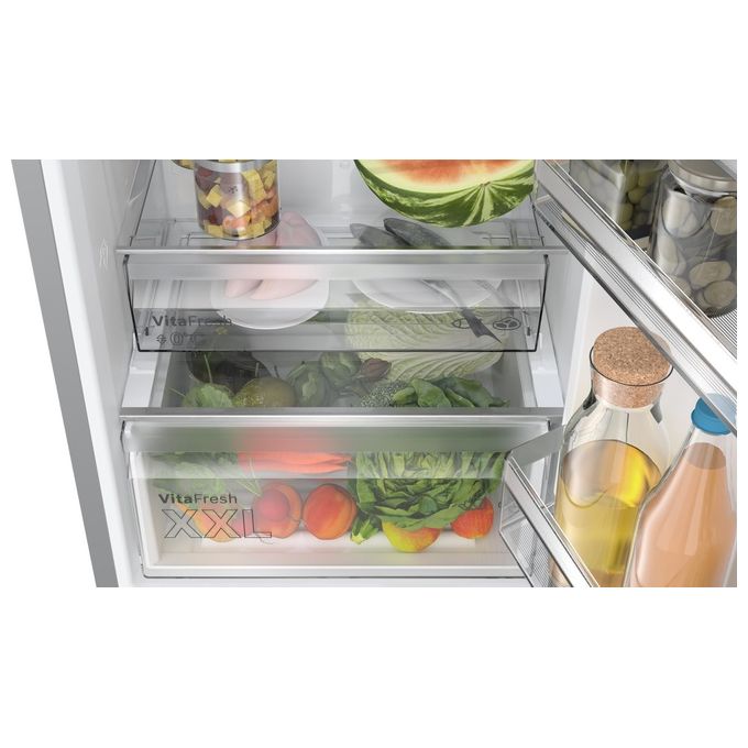 BOSCH Serie 4 KGN392LAF Frigorifero a libera installazione combinato 363 Litri Classe A Total No Frost Perfect Fit 203x60x66,5 cm Metal Look