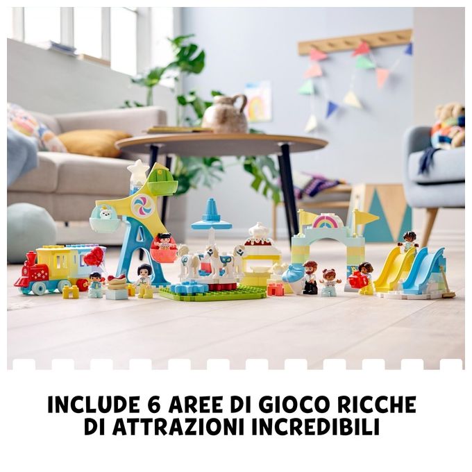 LEGO 10956 DUPLO Town Parco dei Divertimenti con Scivoli Giostra Ruota Panoramamica Treno e 7 Minifigure colore Multicolore