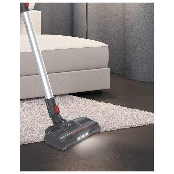 Hoover HF122RH 011 H-Free 100 – Scopa elettrica senza filo e senza sacco, capacita' 0,9 L, autonomia fino a 40 minuti, 2 velocita', sistema ciclonico, accessori inclusi, colore Argento-Rosso