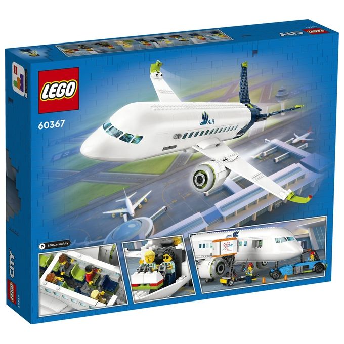 LEGO City 60367 Aereo Passeggeri, Modellino di Aeroplano Giocattolo da Costruire con 9 Minifigure e Veicoli dell'Aeroporto