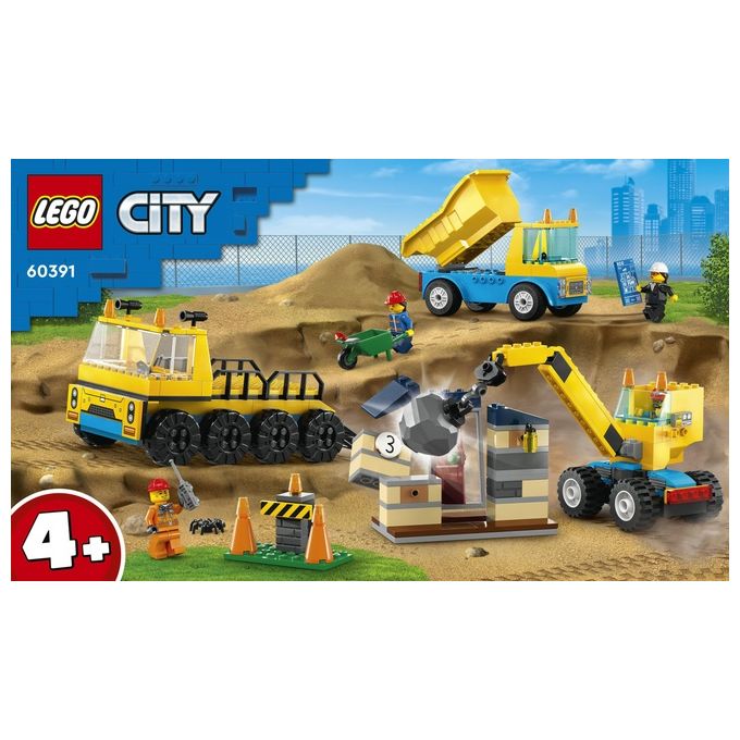 LEGO City 60391 Camion da Cantiere e Gru con Palla da Demolizione, Set con Veicoli Giocattolo, Giochi Educativi per Bambini 4+