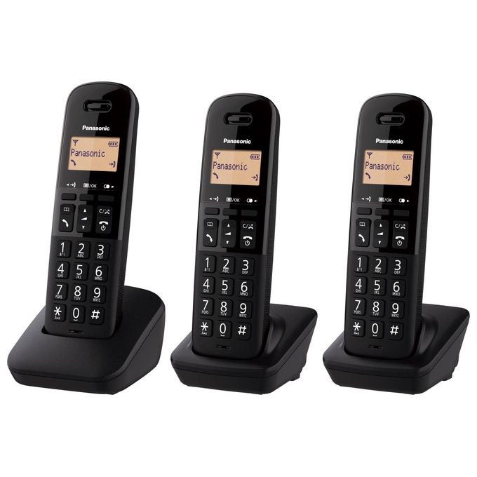 Panasonic KX-TGB613JT Tris Cordless display 1,4'' Blocco chiamate ID Rubrica Nero