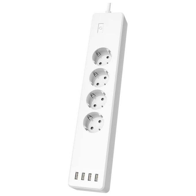 Hama 00176574 Prolunga Intelligente WiFi con 4 Prese e 4 USB Lunghezza Cavo 1 m Interruttore On Off Protezione Sovraccarico colore Bianco