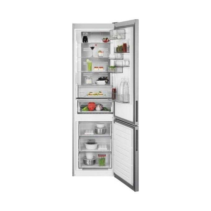 AEG RCB736E5MX Frigorifero Combinato Capacita' 366 Litri Classe energetica E Total No Frost Display Digitale Esterno Cooling 360 201 cm Acciaio Inox