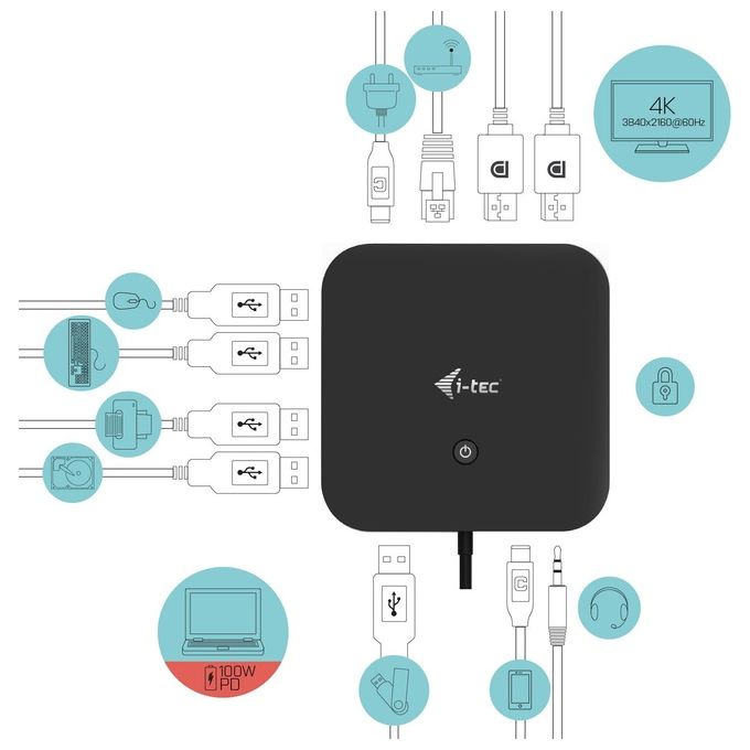I-Tec Usb-C Dual Display Docking Station con Power Delivery 100W e Caricatore Universale 112W