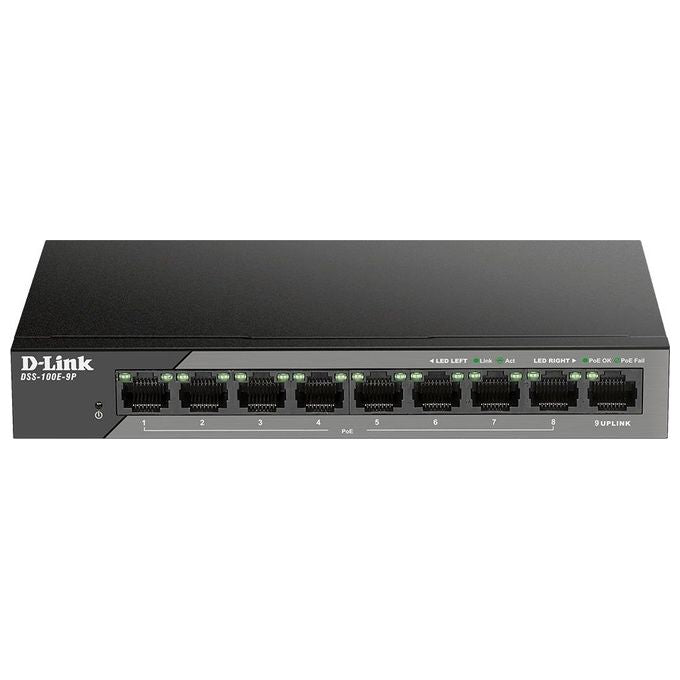 D-Link DSS-100E-9P Switch di Rete Non Gestito Fast Ethernet 10-100 Supporto Power over Ethernet Nero