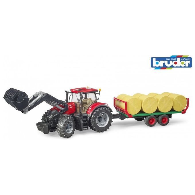 Bruder Trattore Case IH Optum 300CVX con Front Loader e Bale Trailer
