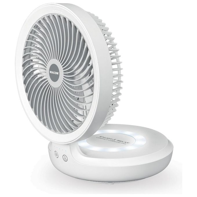 Macom Ventilatore da Tavolo Ricaricabile Compact Cordless Enjoy and Relax 990 Bianco con Porta USB