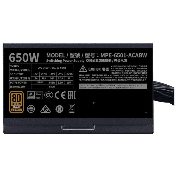 Cooler Master MWE 650 Bronze 230V V2 Alimentatore per Computer 650W 24-pin ATX ATX Nero