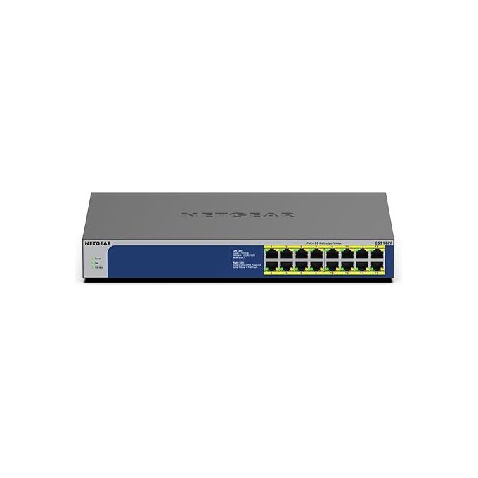 Netgear GS516PP Switch Non Gestito Gigabit Ethernet 10-100-1000 Supporto Power Over Ethernet Blu-Grigio