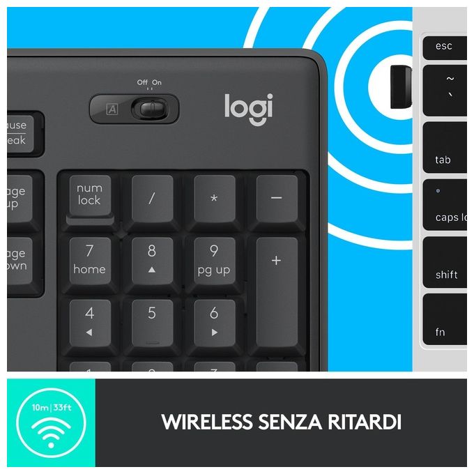 Logitech MK295 Kit Mouse e Tastiera Wireless con Tecnologia SilentTouch e Layout Italiano QWERTY