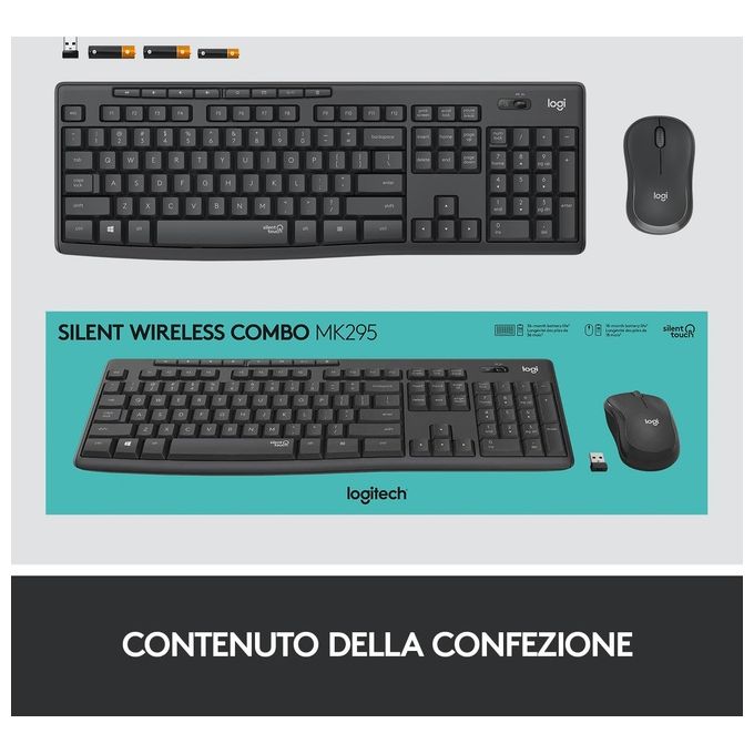 Logitech MK295 Kit Mouse e Tastiera Wireless con Tecnologia SilentTouch e Layout Italiano QWERTY