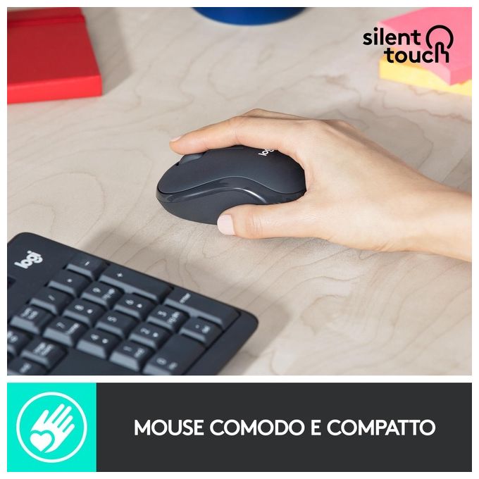 Logitech MK295 Kit Mouse e Tastiera Wireless con Tecnologia SilentTouch e Layout Italiano QWERTY